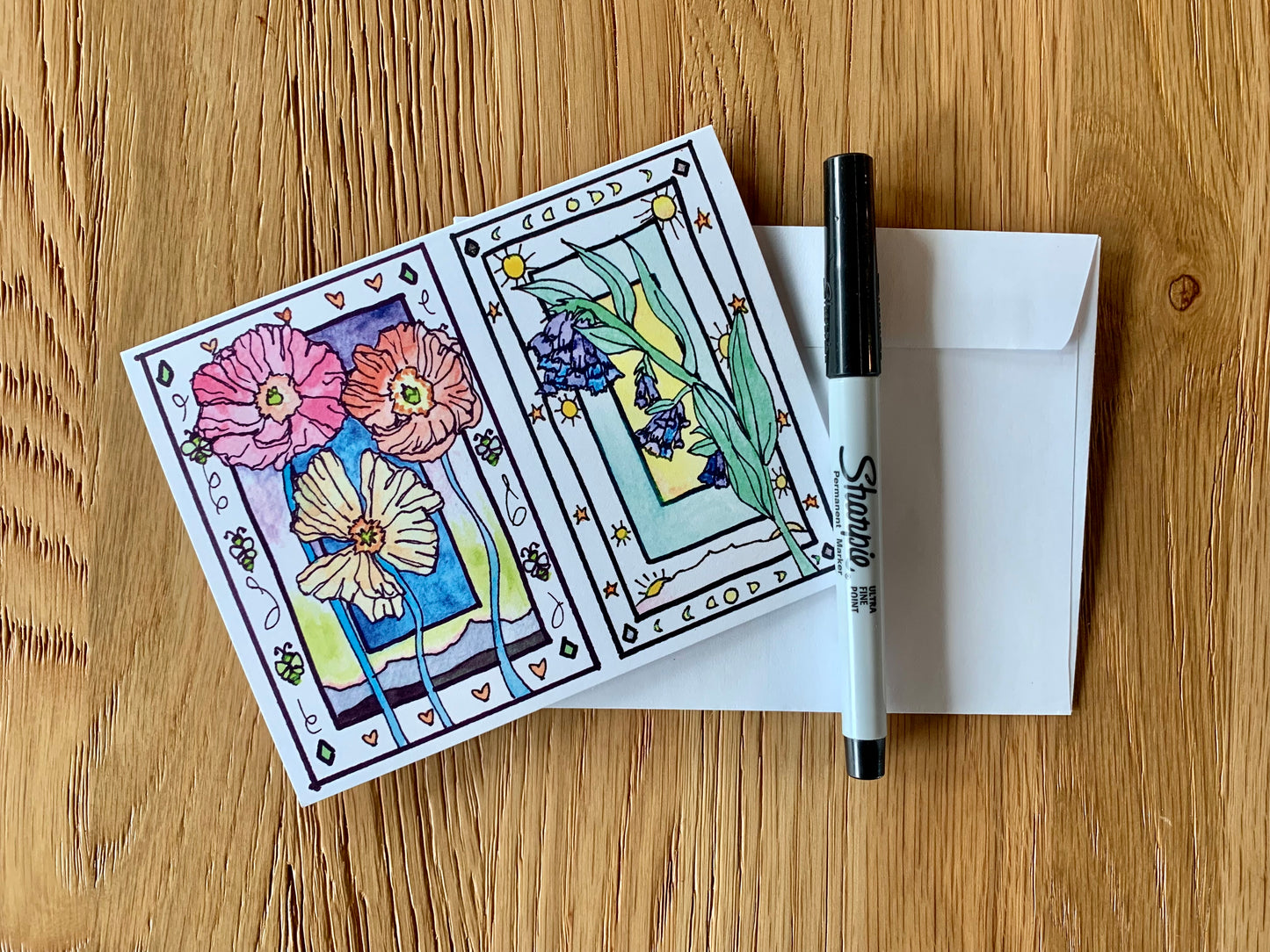 Folk Art Framed Wildflower greeting card