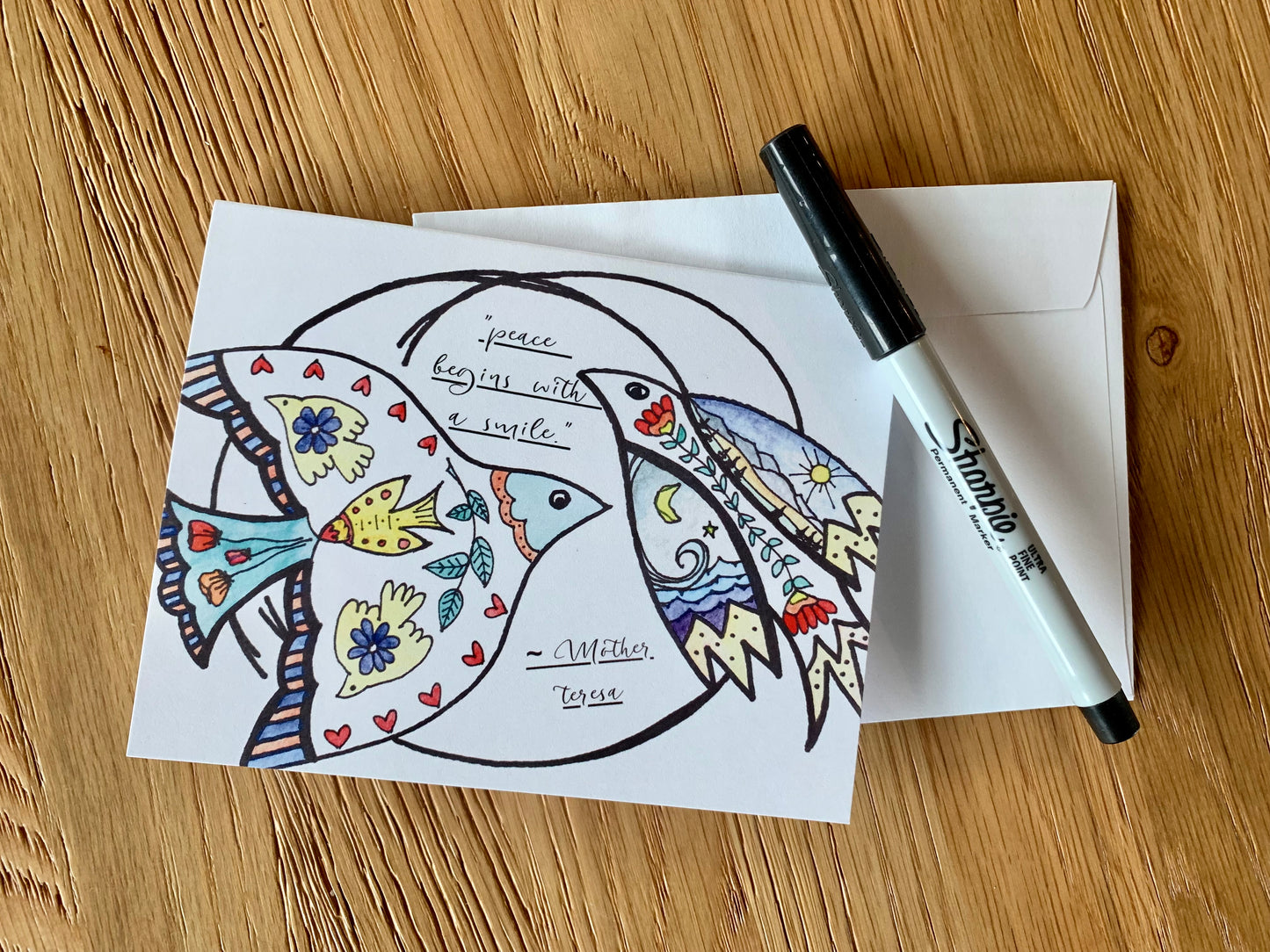 Folk Art Peace Birds greeting card