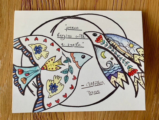 Folk Art Peace Birds greeting card