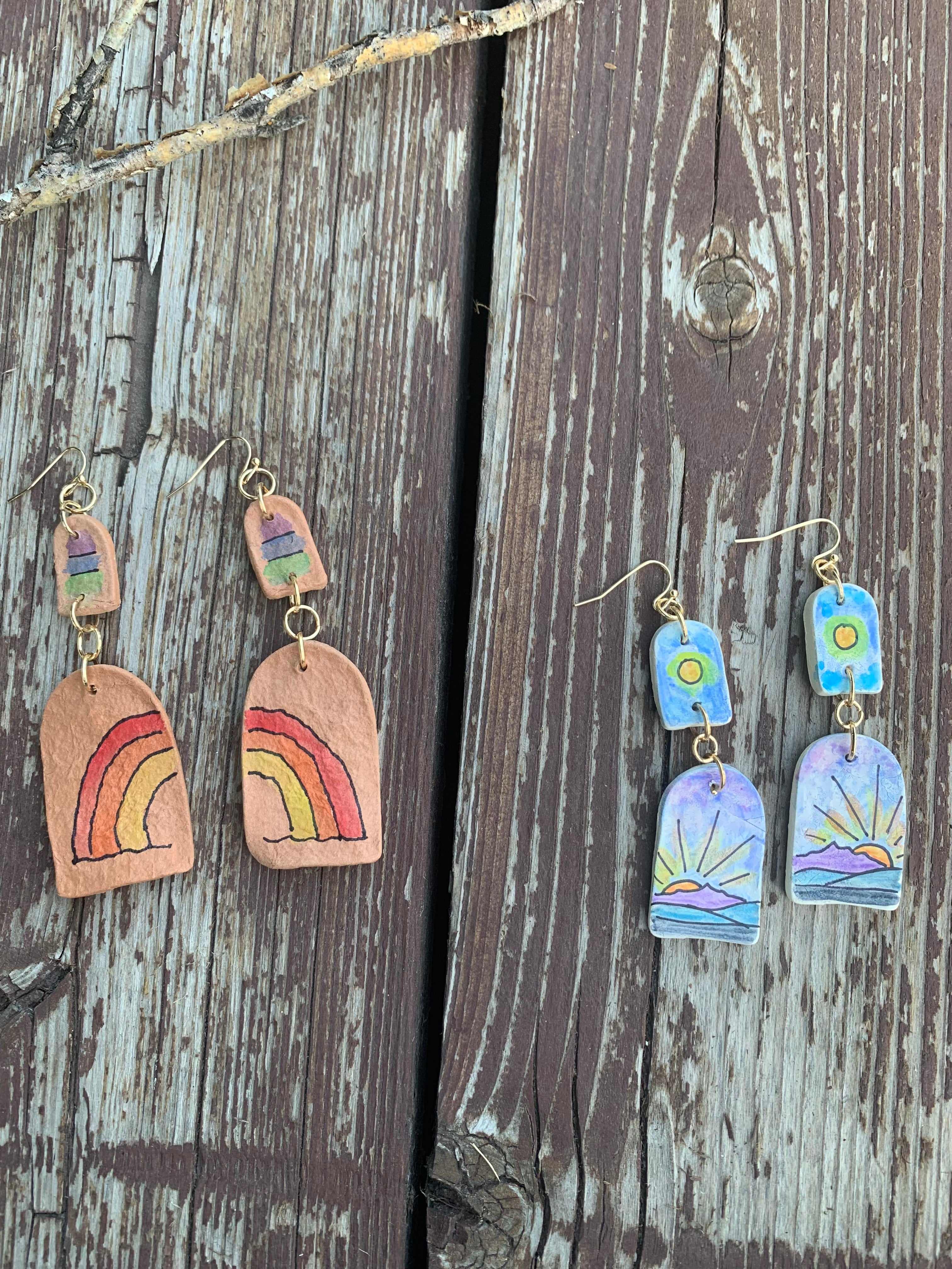 Hand painted online clay earrings