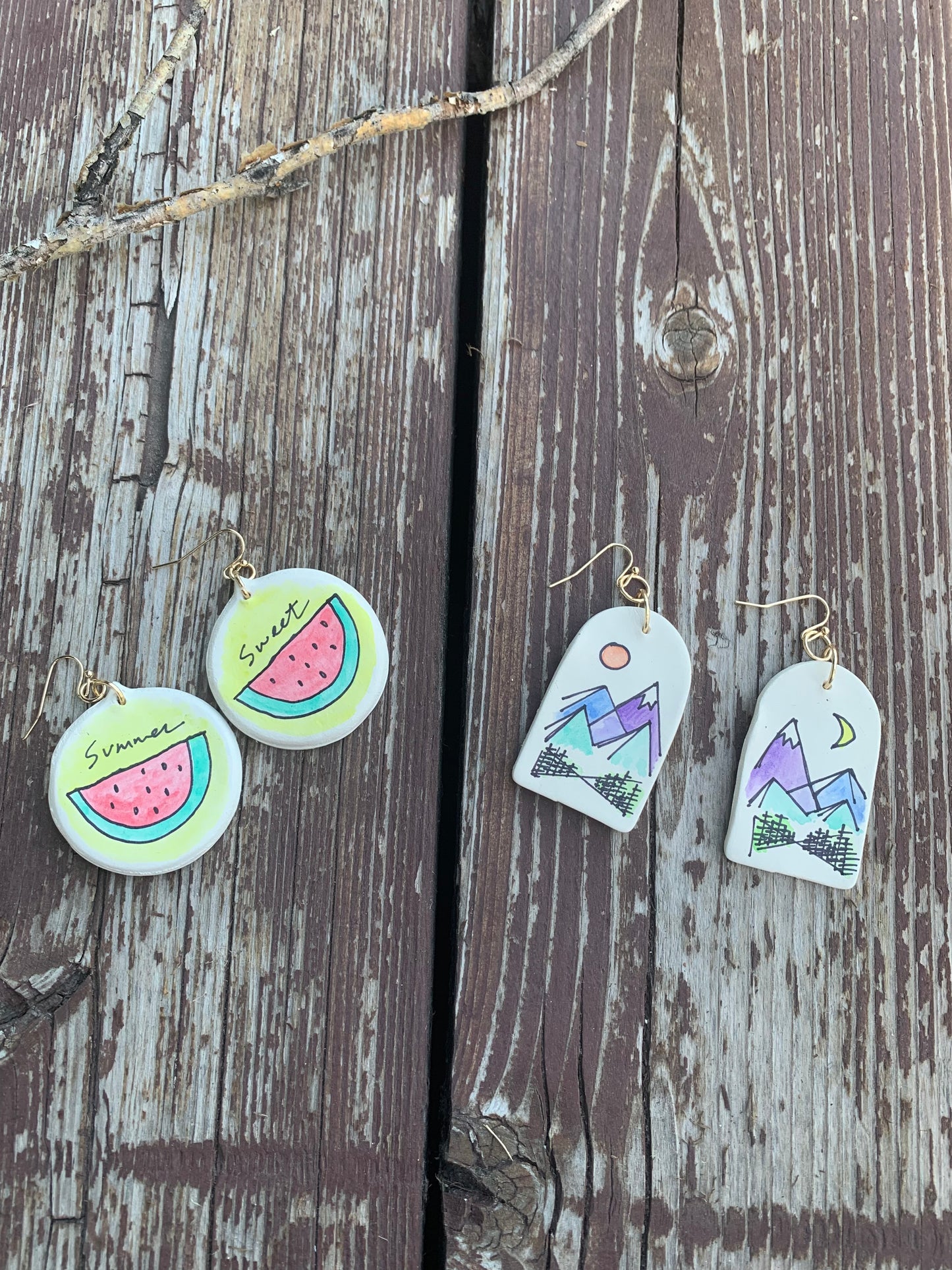 Hand Painted Clay Earrings