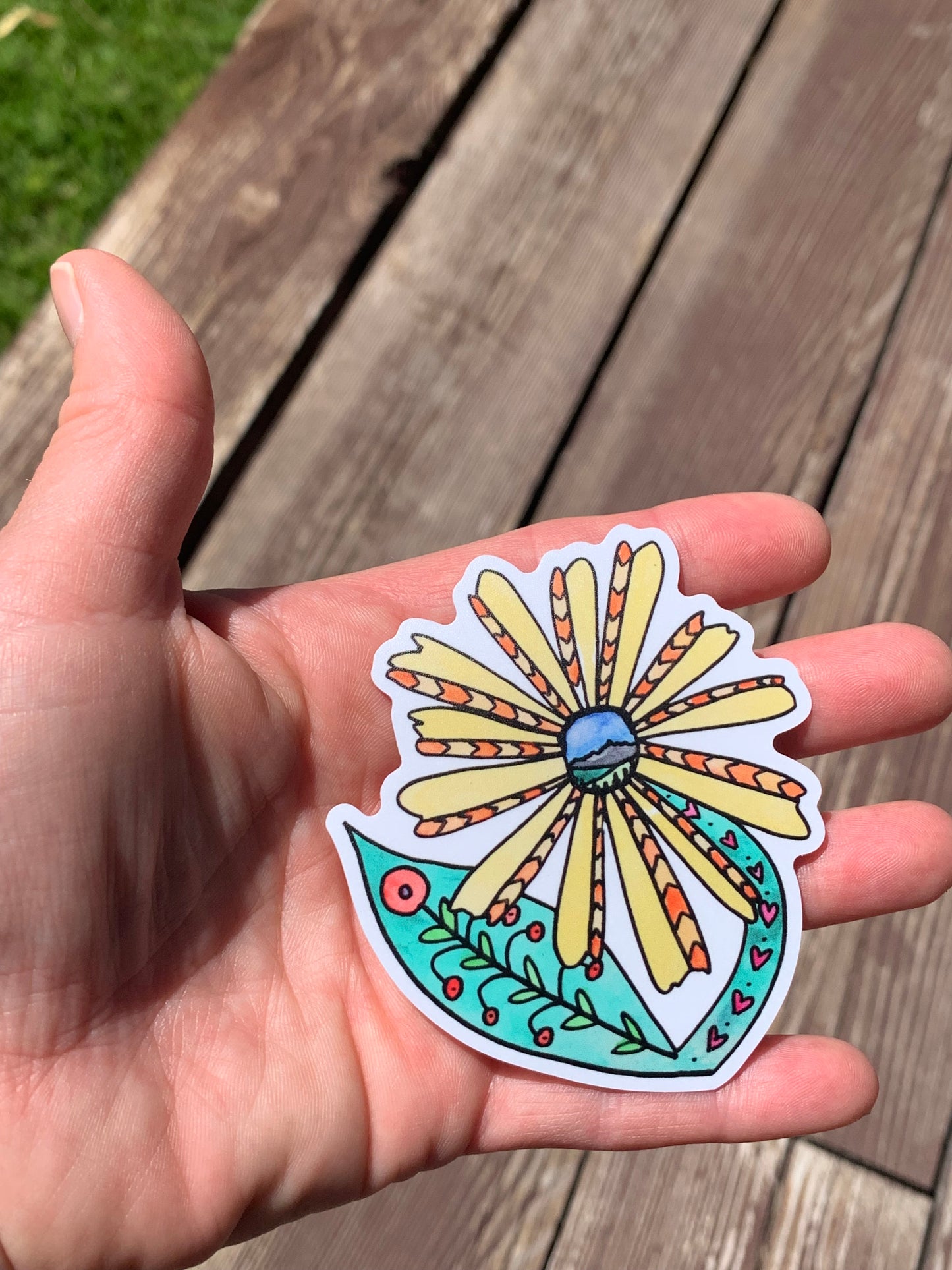 Folk Art Sunflower Sticker